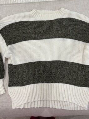 Altar'd State White and Hunter green Striped Crewneck Sweater